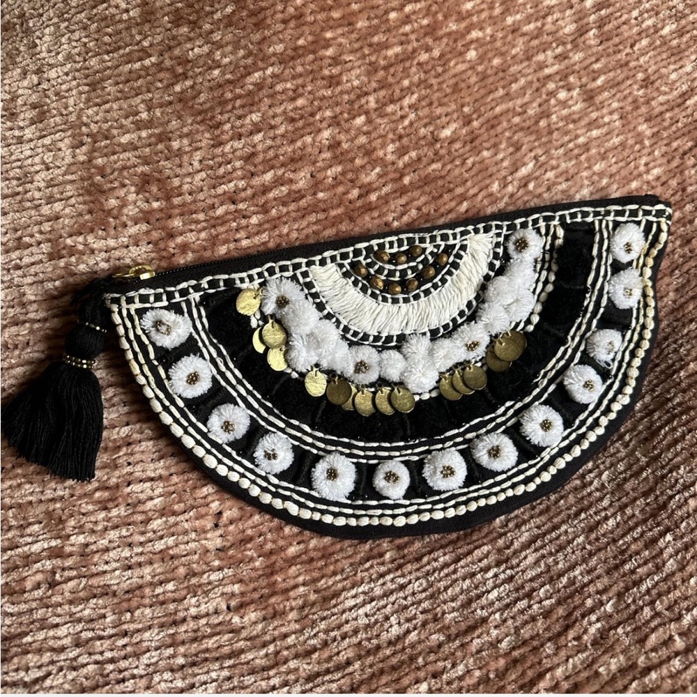 Francesca's Black and Gold Embroidered Clutch